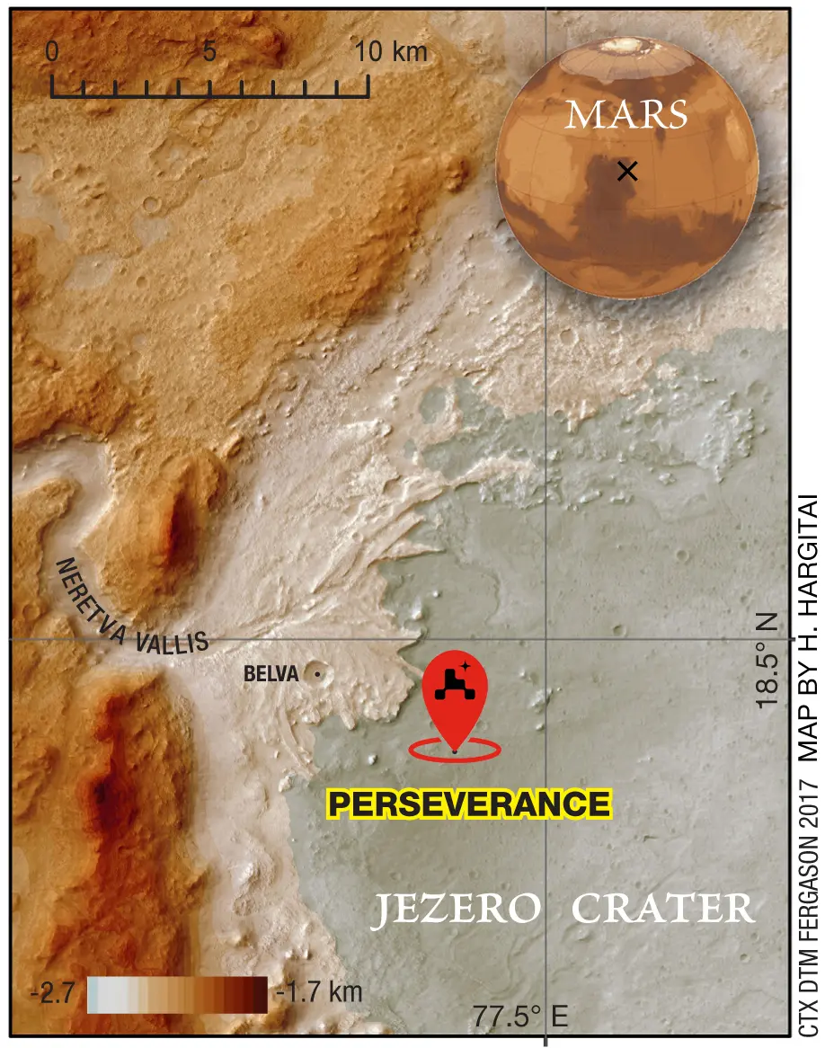 NASA毅力号火星车着陆点卫星图像