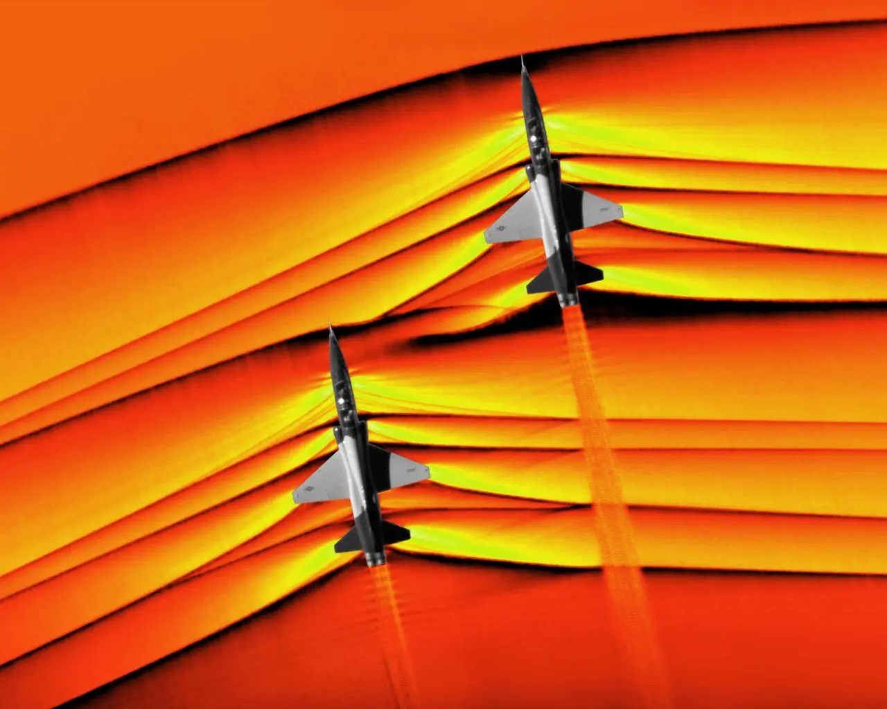 超音速飞行是什么样子?T-38超音速飞行时的高清纹影图来啦